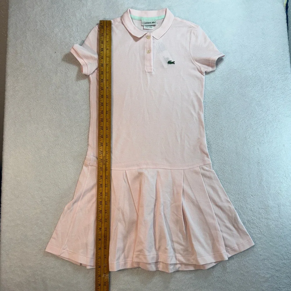 Lacoste Kids Pink Short Sleeve Pleated Pique Polo Dress Size 12 5191L